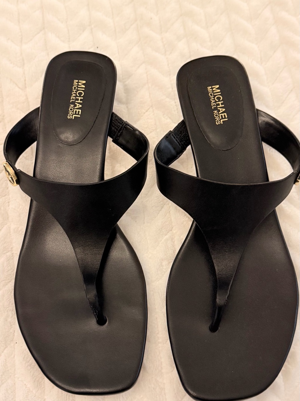 Michael Kors Black Leather T-Strap Slide Sandals